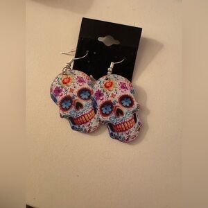 Floral Skull Dangle Earrings
